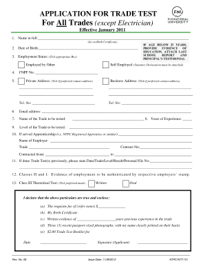 Trade Test Certificate  Form