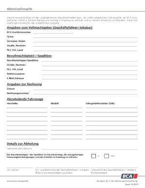 Vollmacht Auto Abholen  Form