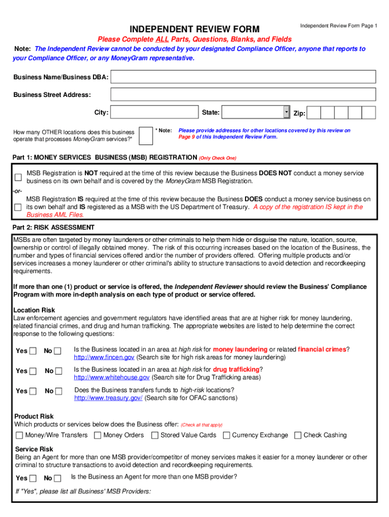 Moneygram Independent Review  Form