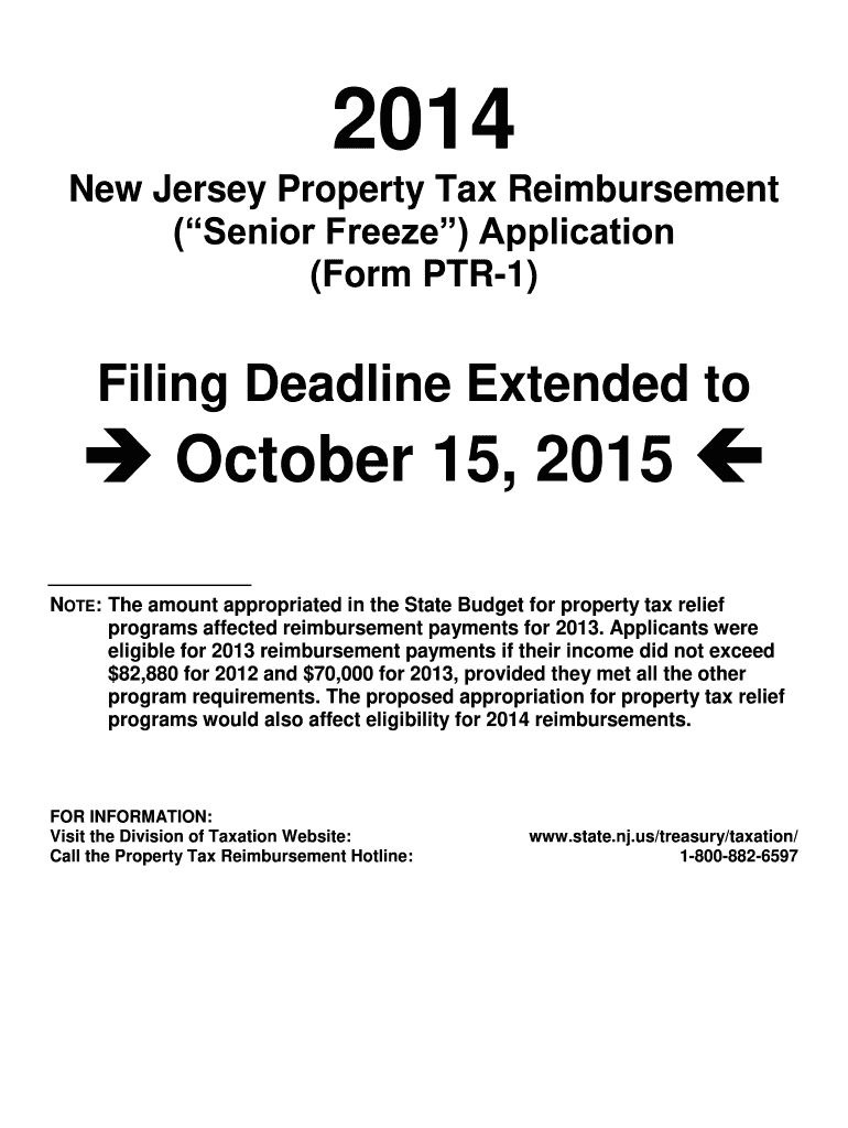  Property Tax Reimbursement Application State of New Jersey 2019