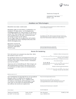 Telia Autogiro Blankett  Form