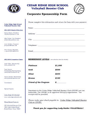 Corporate Sponsorship Form CEDAR RIDGE HIGH Volleyball