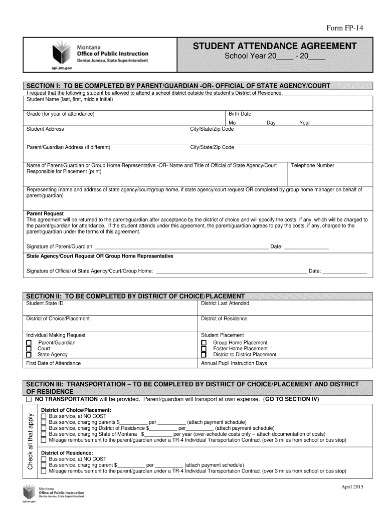  Attendance Agreement Form 2015