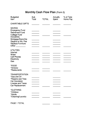 Monthly Cash Flow Plan  Form