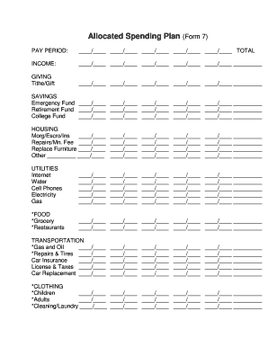 Allocated Spending Plan  Form