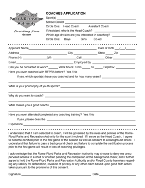 Rome Floyd COACHES APPLICATION Parks &amp; Recreation  Form