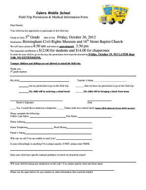 Civil Rights Museum Parent Permission Slip  Form