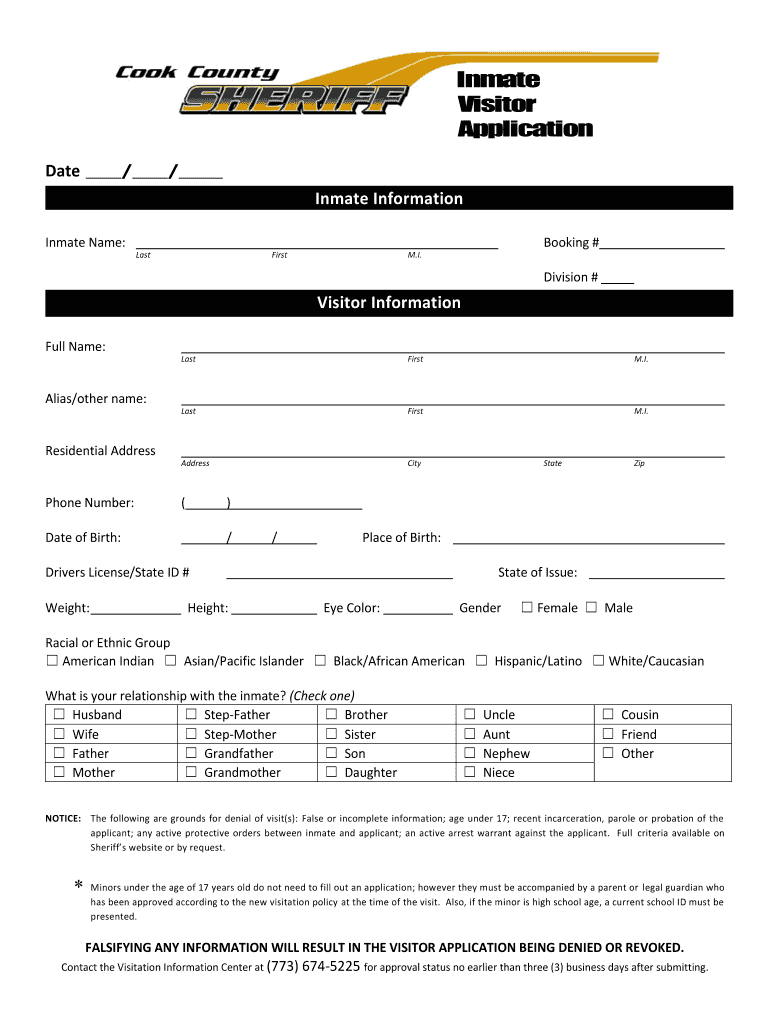 Cook County Inmate Search  Form