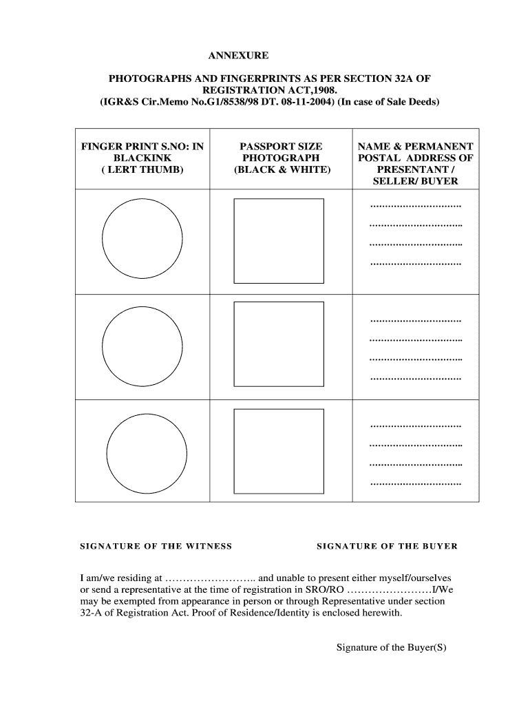 PHOTOGRAPHS and FINGERPRINTS as PER SECTION 32A of  Form