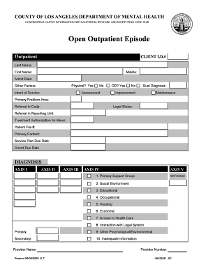 Open Outpatient Episode LA County Department of Mental Health Dmh Lacounty  Form