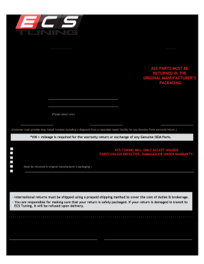 Ecs Tuning Return Policy  Form