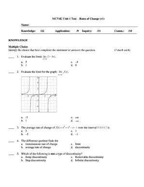 Mcv4u Unit 1 Test  Form