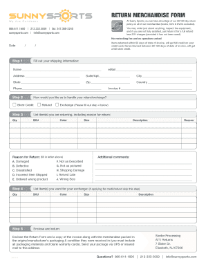 Sunnysports Return Policy  Form