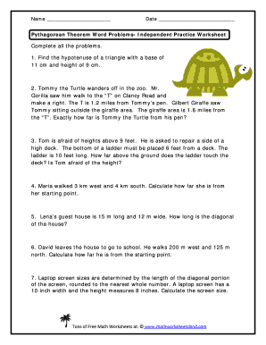 Pythagorean Theorem Word Problems Independent Practice Worksheet  Form