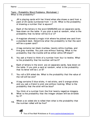 Probability Word Problems Worksheet  Form