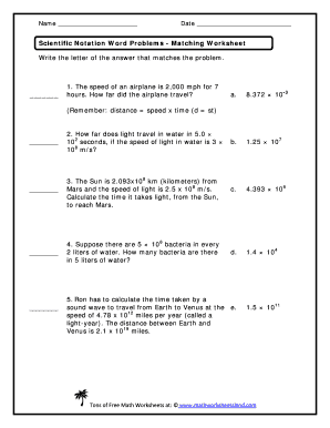 Scientific Notation Word Problems Worksheet with Answers PDF  Form