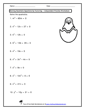 Practice Worksheet Factoring Quadratics Answer Key  Form