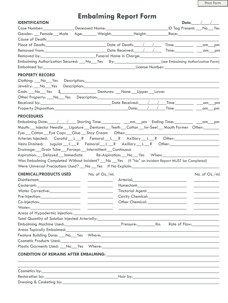 Embalming Permission Forms