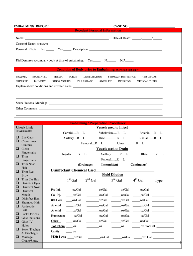 Embalming Case Report PDF  Form