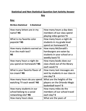 Statistical Vs Non Statistical Questions Worksheet  Form