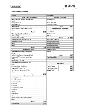 Sample Personal Balance Sheet SE Keyword Website Box Net Focusedonme  Form