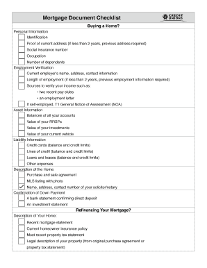 Mortgage Document Checklist PDF  Form