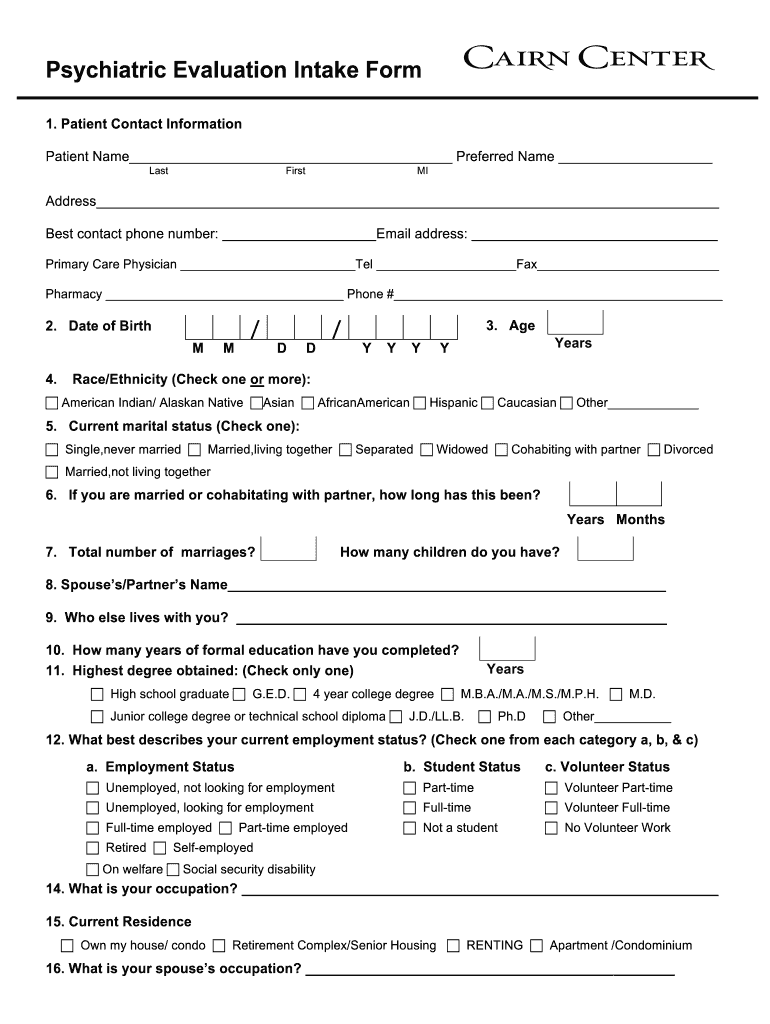 Mental Health Intake Form the Form in Seconds Fill Out and Sign