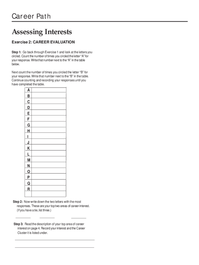 Printable Career Interest Inventory  Form