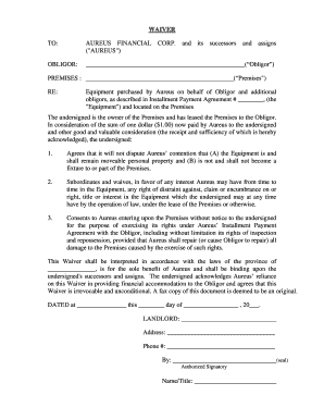 Landlord Waiver Form Sample