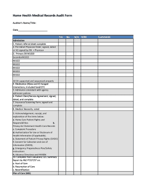 Medical Records Audit  Form