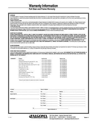  Warranty Information Algoma Hardwoods, Inc 2008-2024