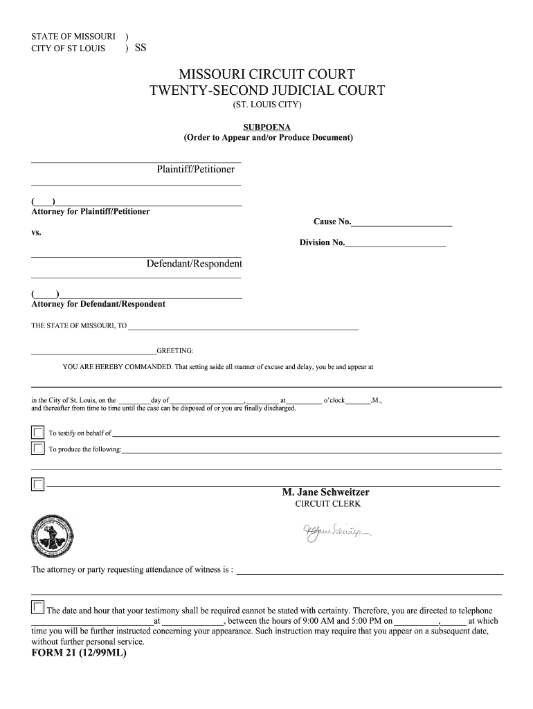  St Louis Subpoena 1999-2024