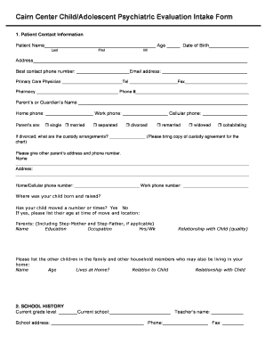 Child Psychiatric Assessment Template  Form