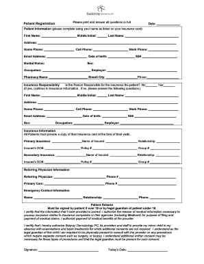 Patient Registration Belaray Dermatology  Form