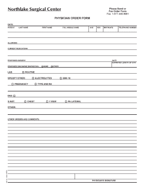 Physician Order Template  Form