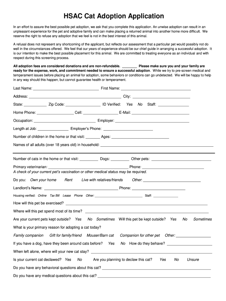 Cat Adoption Form