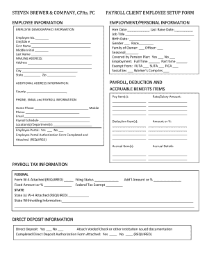 Payroll Client Employee Set Up Form PDF Steven Brewer