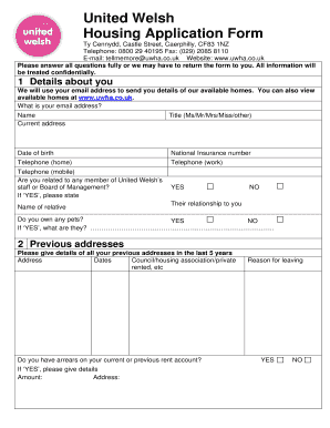 United Welsh Housing Application Form
