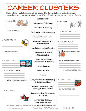 16 Career Clusters Worksheets  Form