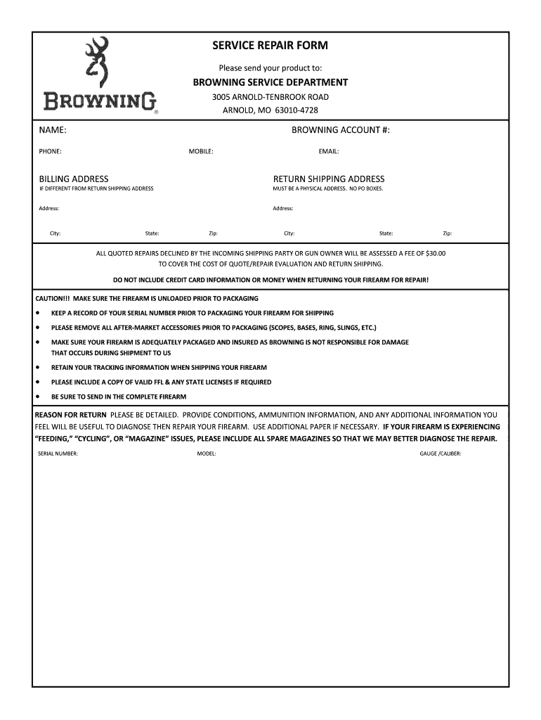 Browning Service Repair Form