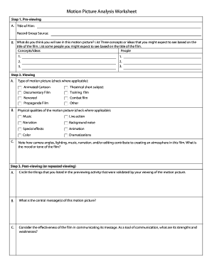 Motion Picture Analysis Worksheet Answer Key  Form