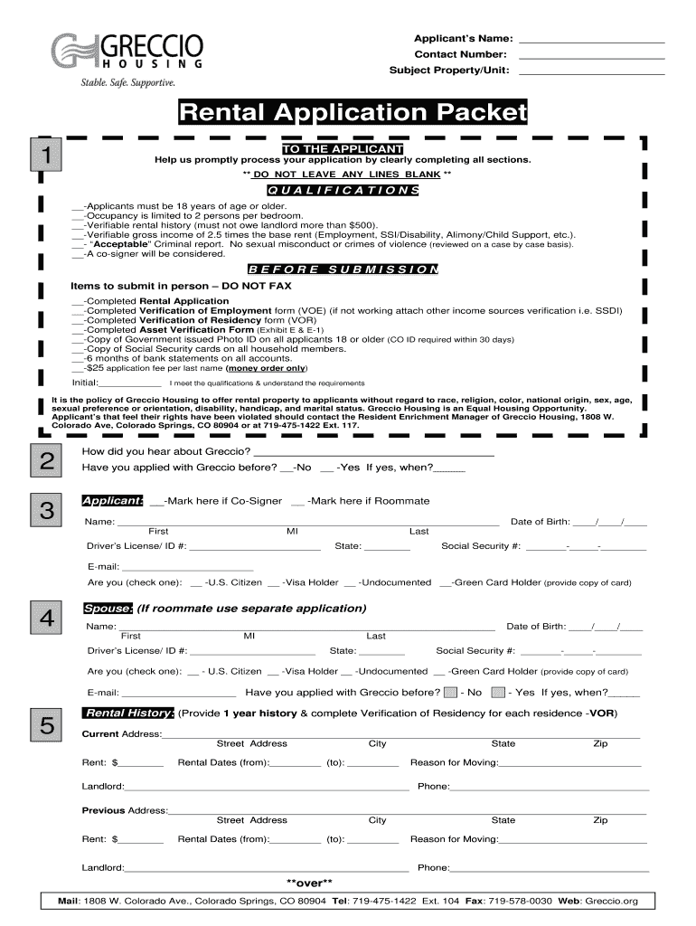  Greccio Housing in Colorado Springs Housing Application 2012-2024