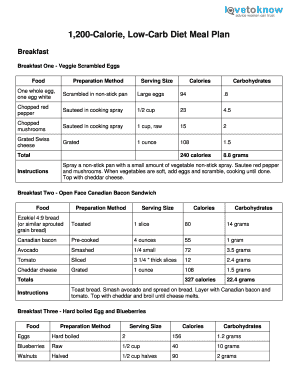 Printable 1200 Calorie Diet Plan PDF  Form