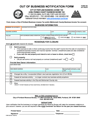 OUT of BUSINESS NOTIFICATION FORM FORM OB