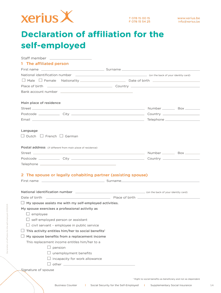  Declaration of Affiliation for the Self Employed  Xerius  Xerius 2015-2024