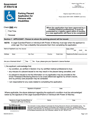 REG3164 Parking Placard Application for Persons  Form