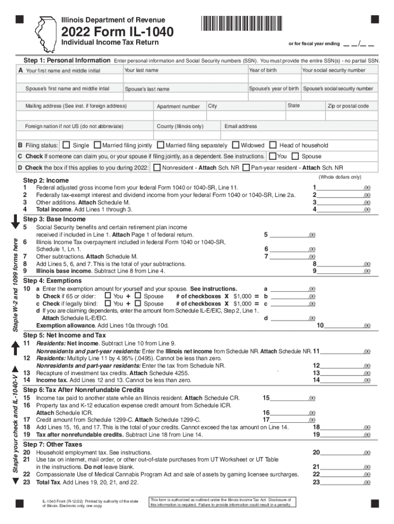  IL DoR IL 1040 Fill Out Tax Template Online 2022