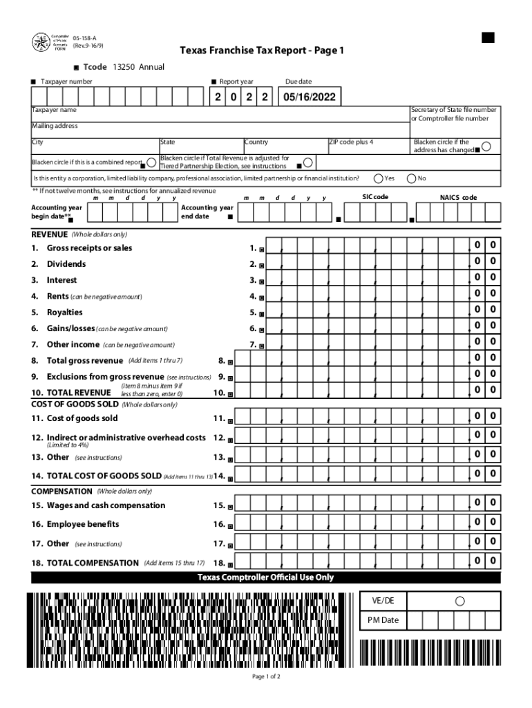  05 158 Texas Franchise Tax Annual Report 2022-2024