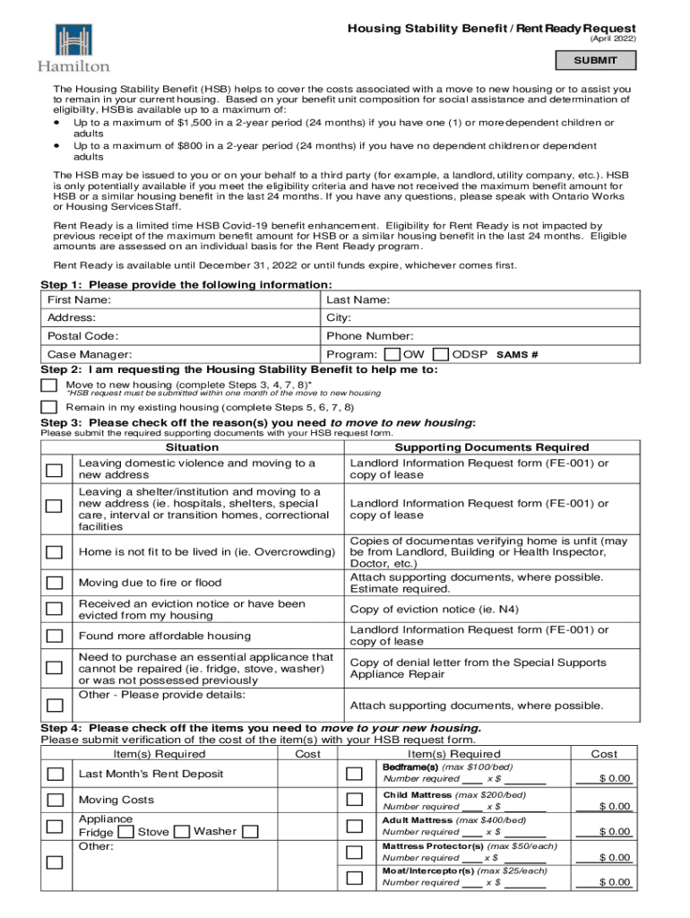  Housing Stability BenefitRent Ready Request City of Hamilton 2022