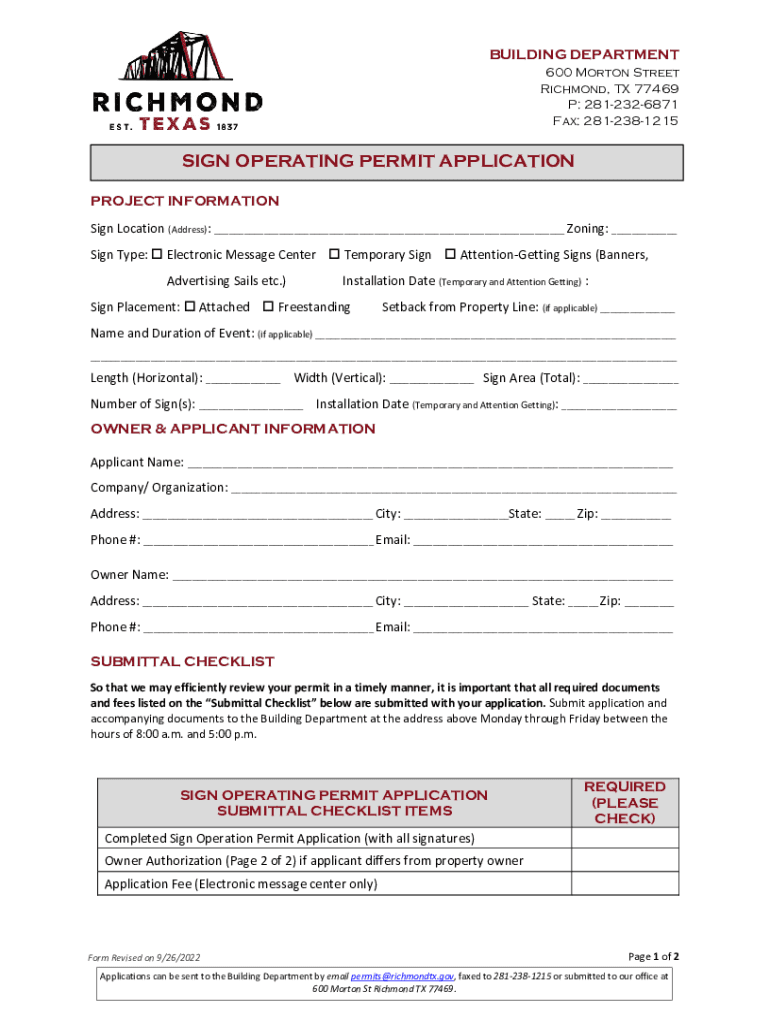 SIGN OPERATING PERMIT APPLICATION  Form